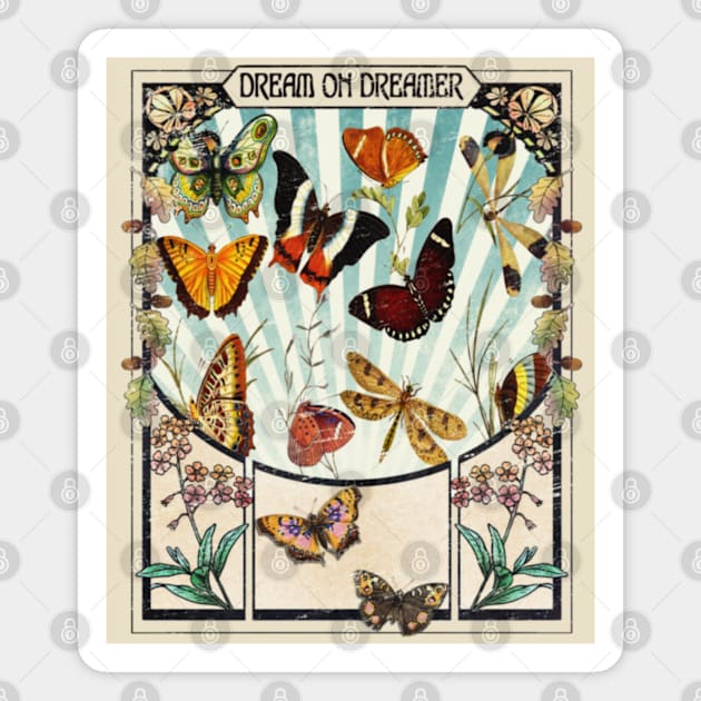 Bohemian Boho Hippie Butterflies Art Nouveau Vintage - Dream On Dreamer Magnet by Sassee Designs